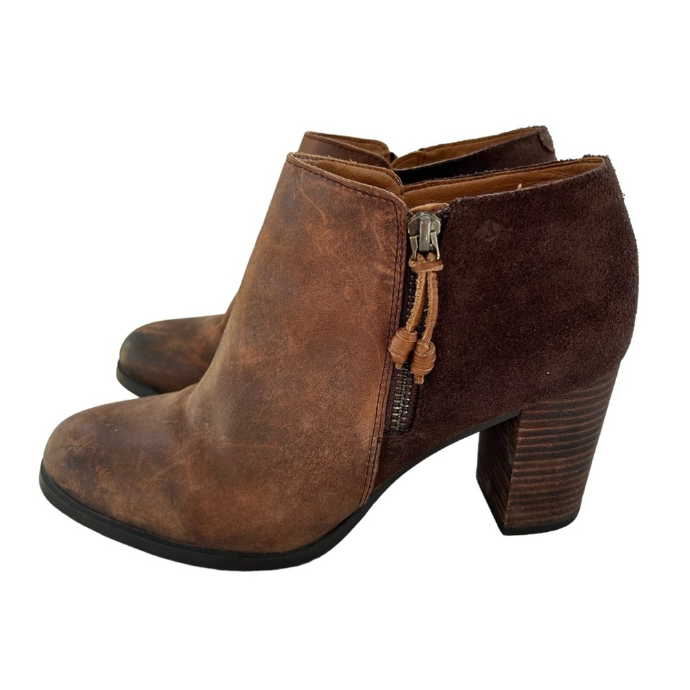 SPERRY Dasher Lille Brown Leather Suede Distressed Ankle Boots 9.5
